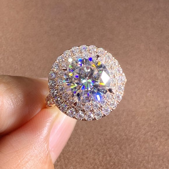 💞 Super Large Round Shiny CZ Hollow Luxury Rose Gold Plated Ring, UNVN12023 - Picture 8 of 8